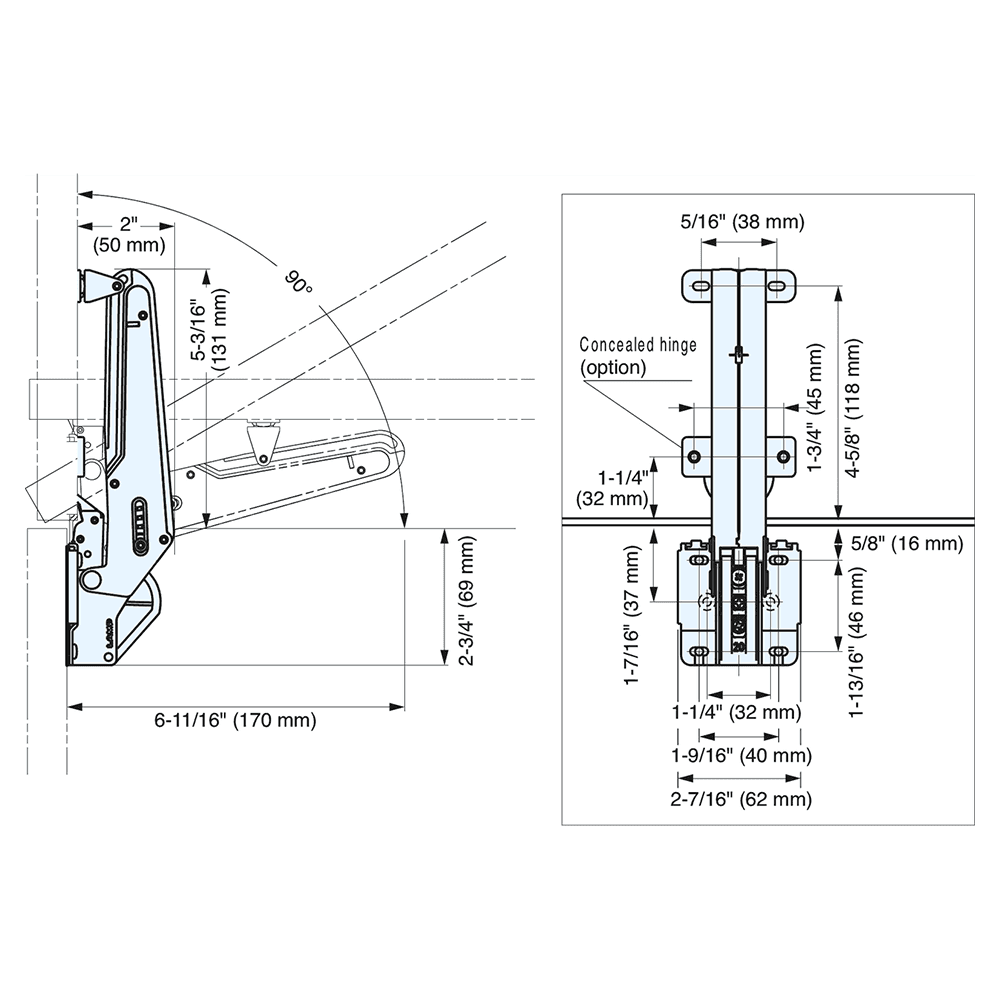Aileron Stay MD 90° Up-Opening Top-Lid with Hinge, Grey Alt 6 - Image