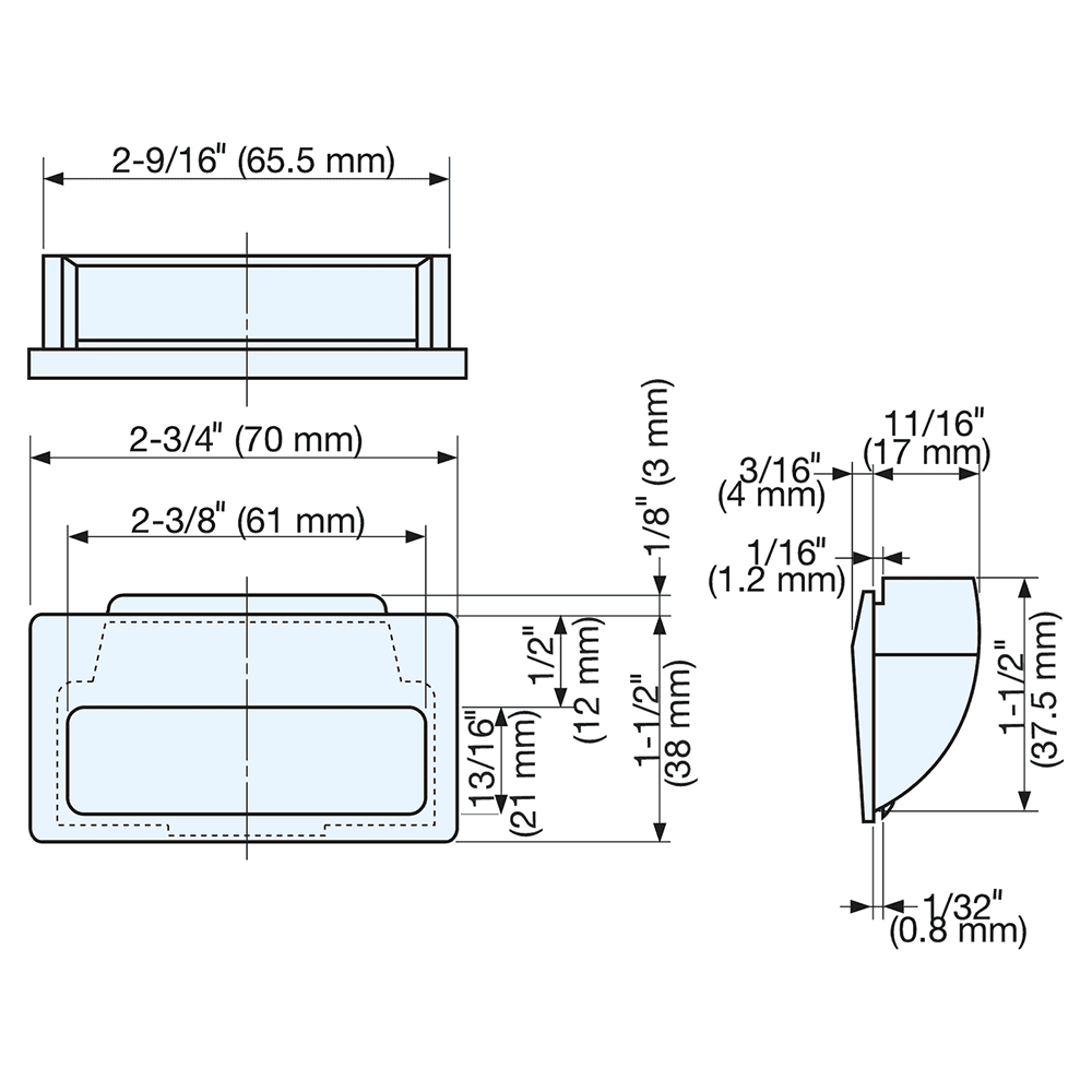 2-3/4" Recessed Flush Pull, Brown Alt 4 - Image