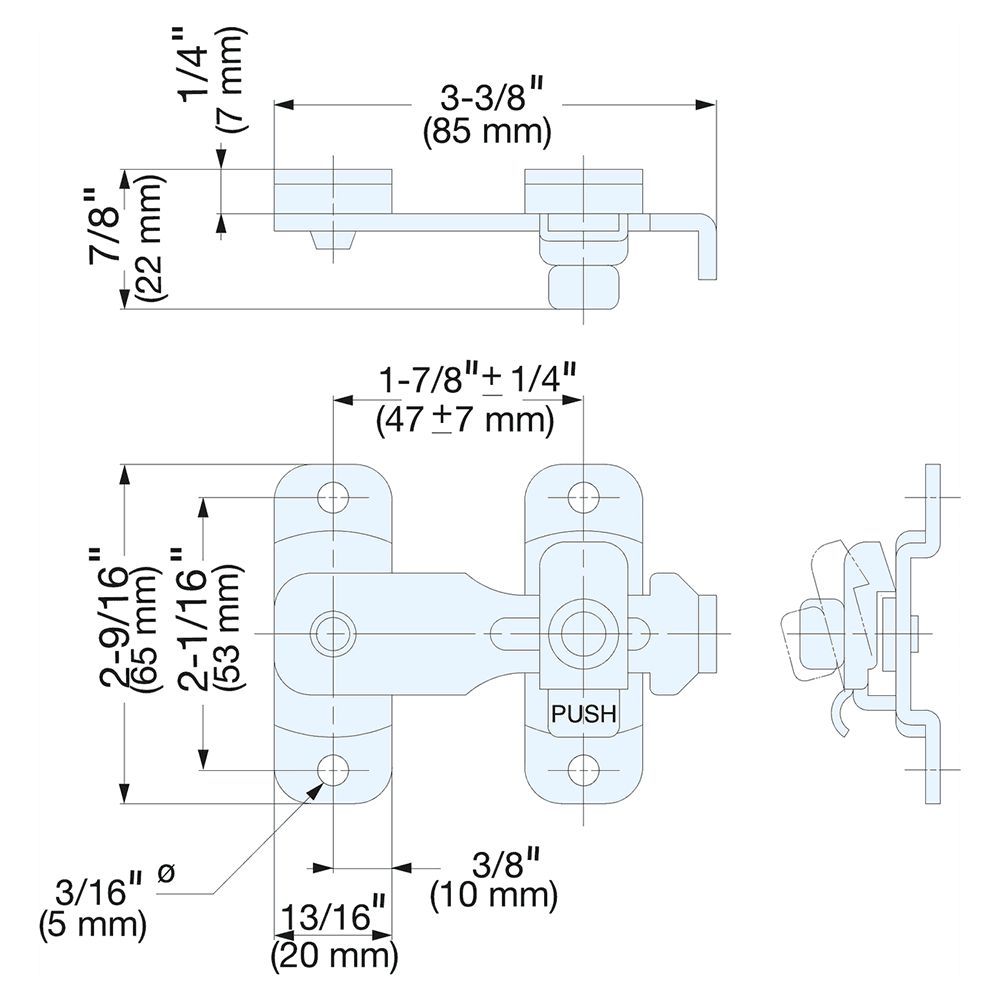3-3/8" Spring Loaded Bar Latch, Polished Stainless Steel Alt 3 - Image