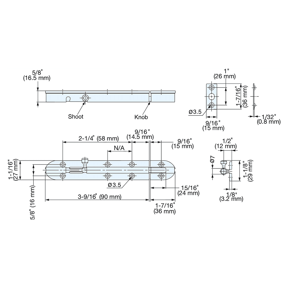 3-9/16" Barrel Bolt, Satin Alt 5 - Image