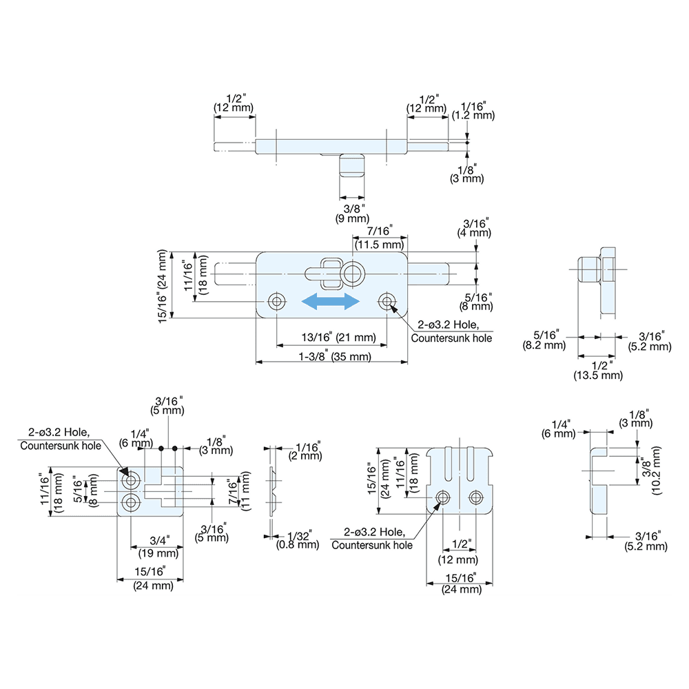 1-3/8" Slide Bolt, Satin Alt 6 - Image