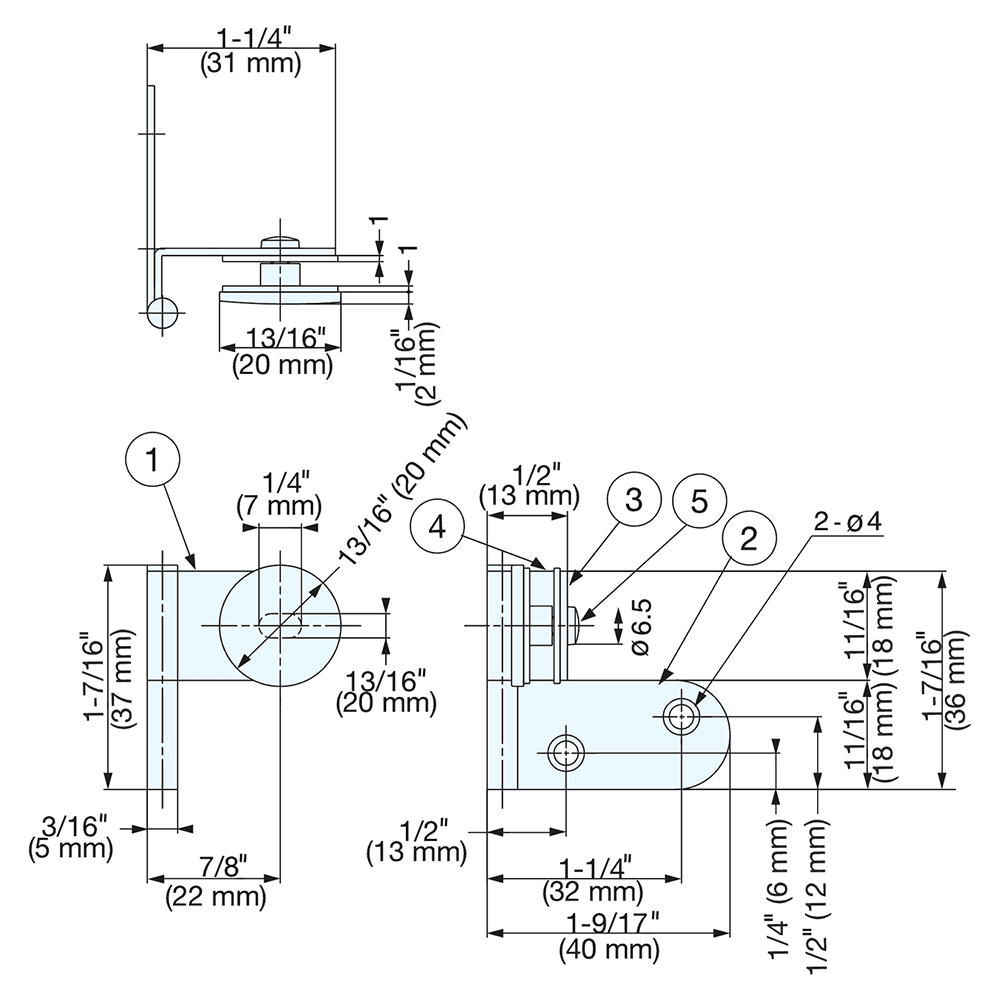 Lift Off Glass Door Hinge with Rounded Plate (Left), Chrome Alt 2 - Image