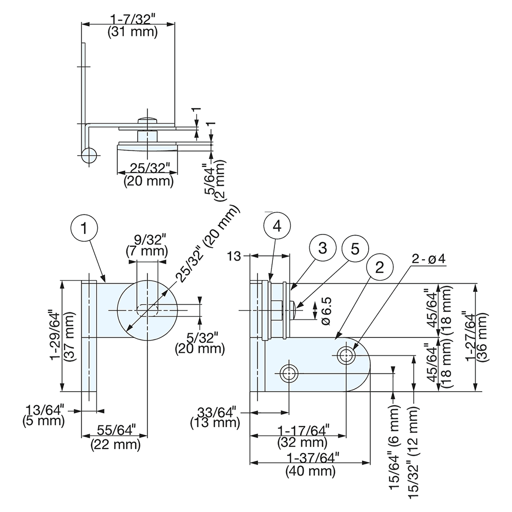 Lift Off Glass Door Hinge with Rounded Plate (Right), Chrome Alt 1 - Image