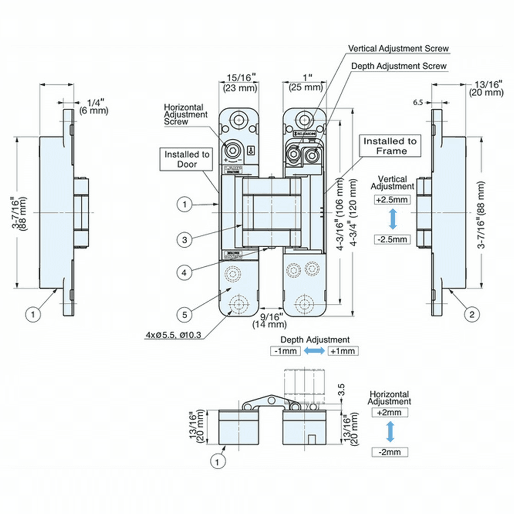 HES3D-120 3-Way Adjustable Concealed Hinge, Black Alt 27 - Image