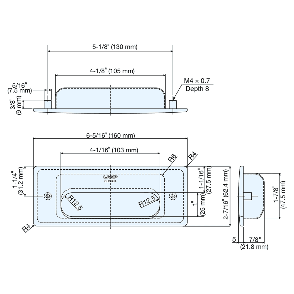 6-5/16" Cabinet Recessed Flush Pull, Satin Alt 5 - Image