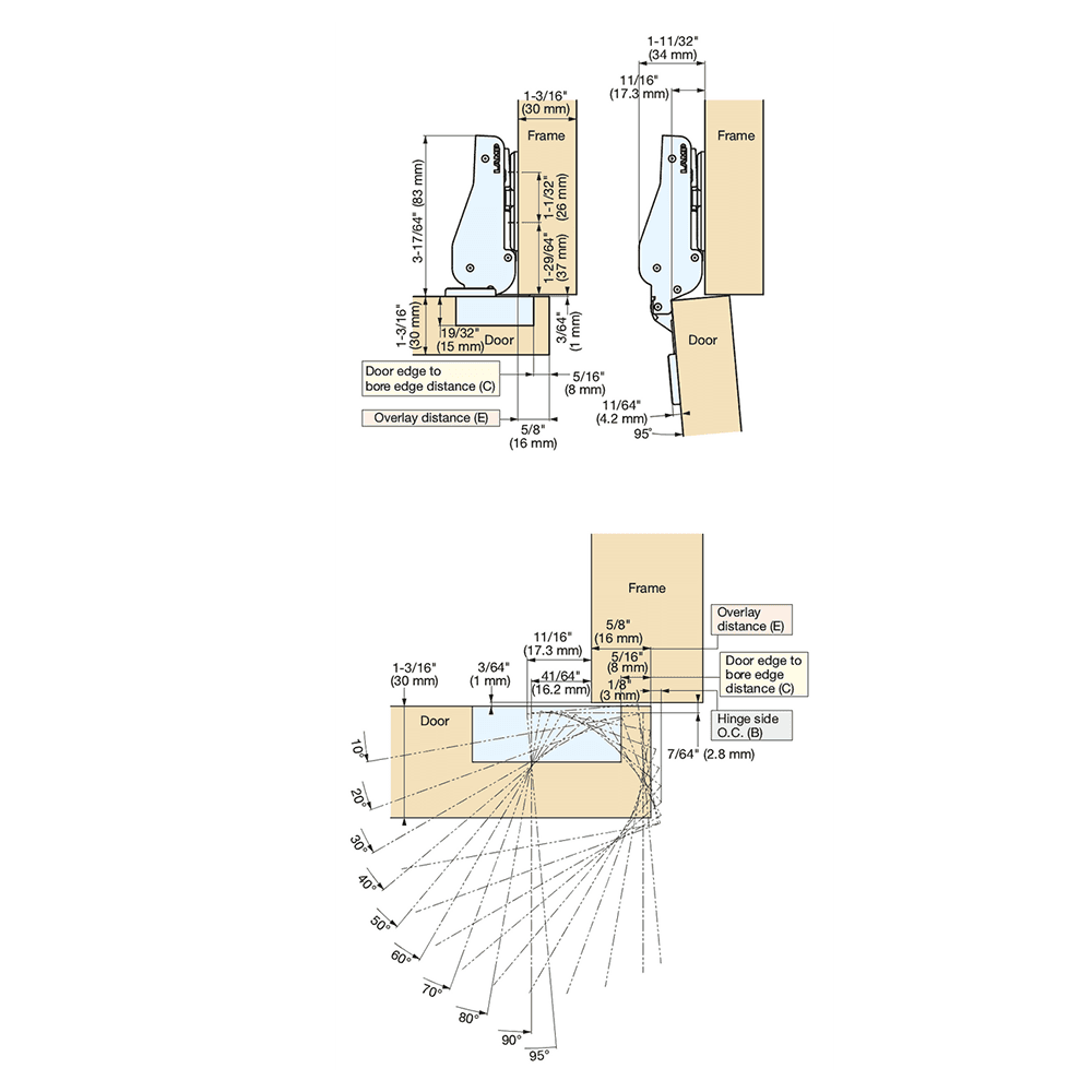 93° Opening Standard Euro Hinge, Self Closing, 5/8" Overlay, Black Nicke, Screw-On Alt 10 - Image