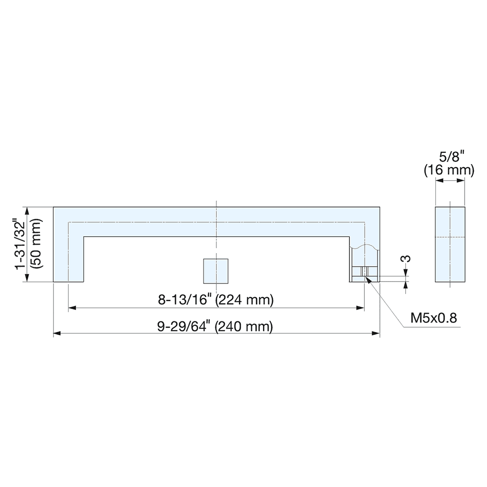 224mm Square Handle Pull, Satin Alt 4 - Image
