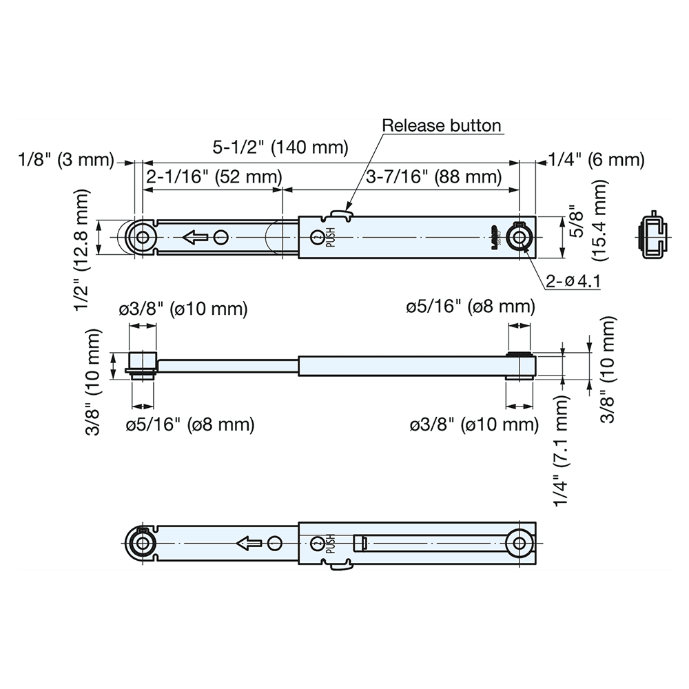 140mm Mini Lid Stay with Lock, Polished Alt 4 - Image