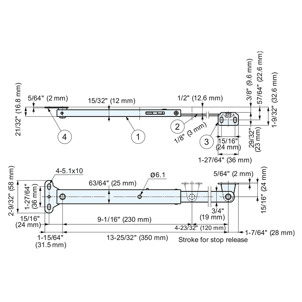 350mm Lid Stay, Chrome/Satin Alt 4 - Image