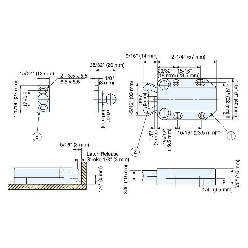 40mm Non-Magnetic Latch with Fixed Strike, Black Alt 1 - Image