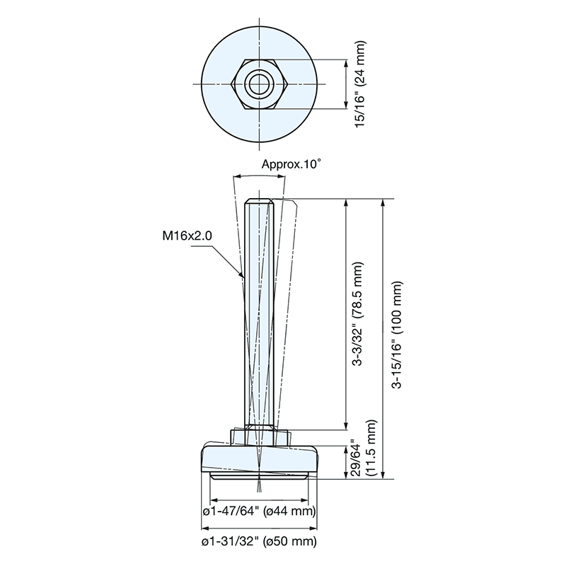 50mm Stainless Steel Leg Leveler, Satin Alt 1 - Image