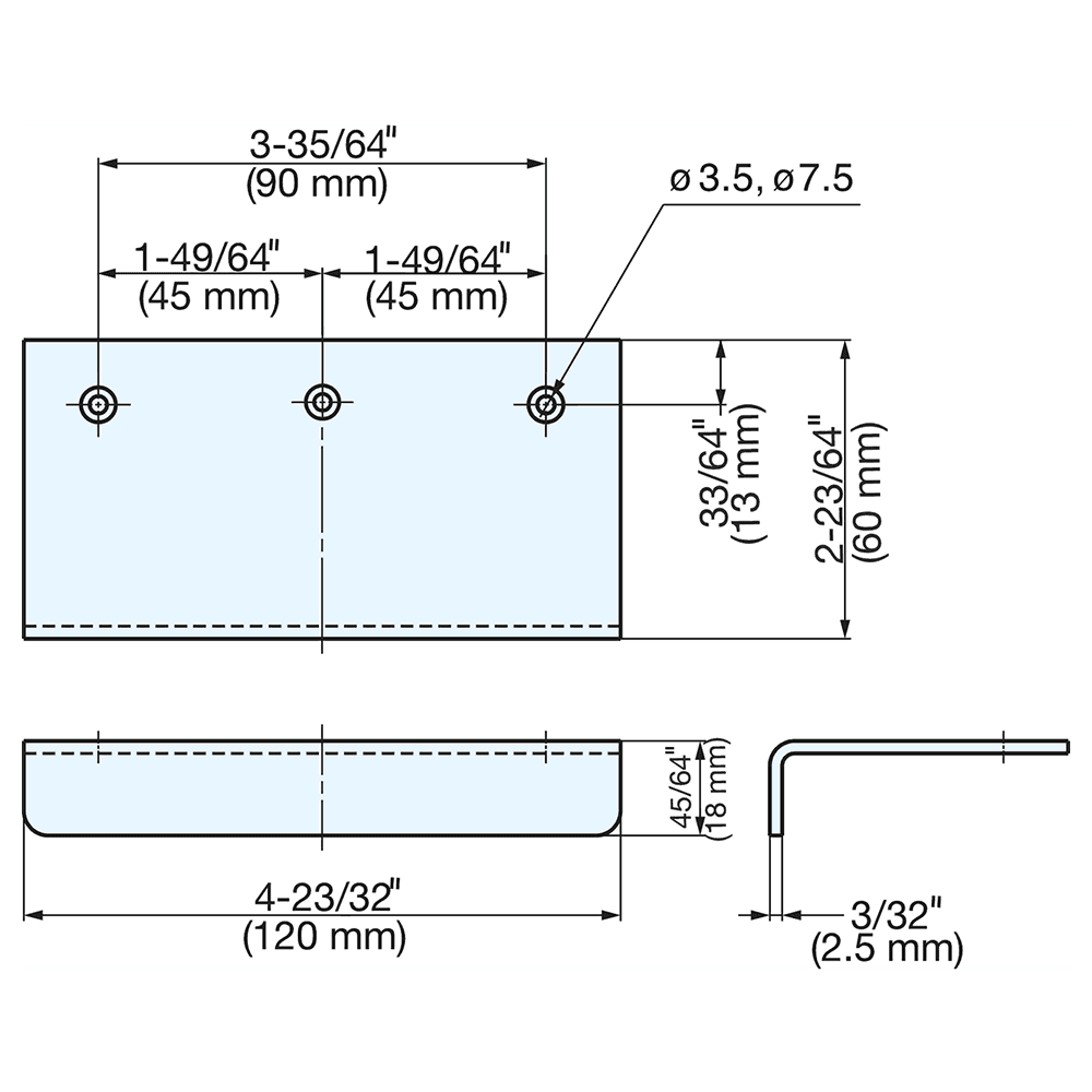 90mm 304 Stainless Steel Edge Pull, Mirror Alt 2 - Image