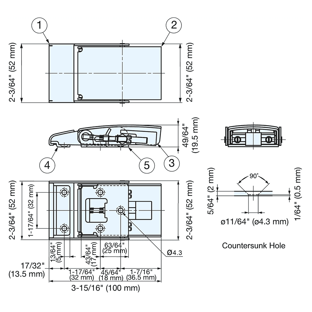 52mm Draw Latch, Satin/Polished Alt 4 - Image