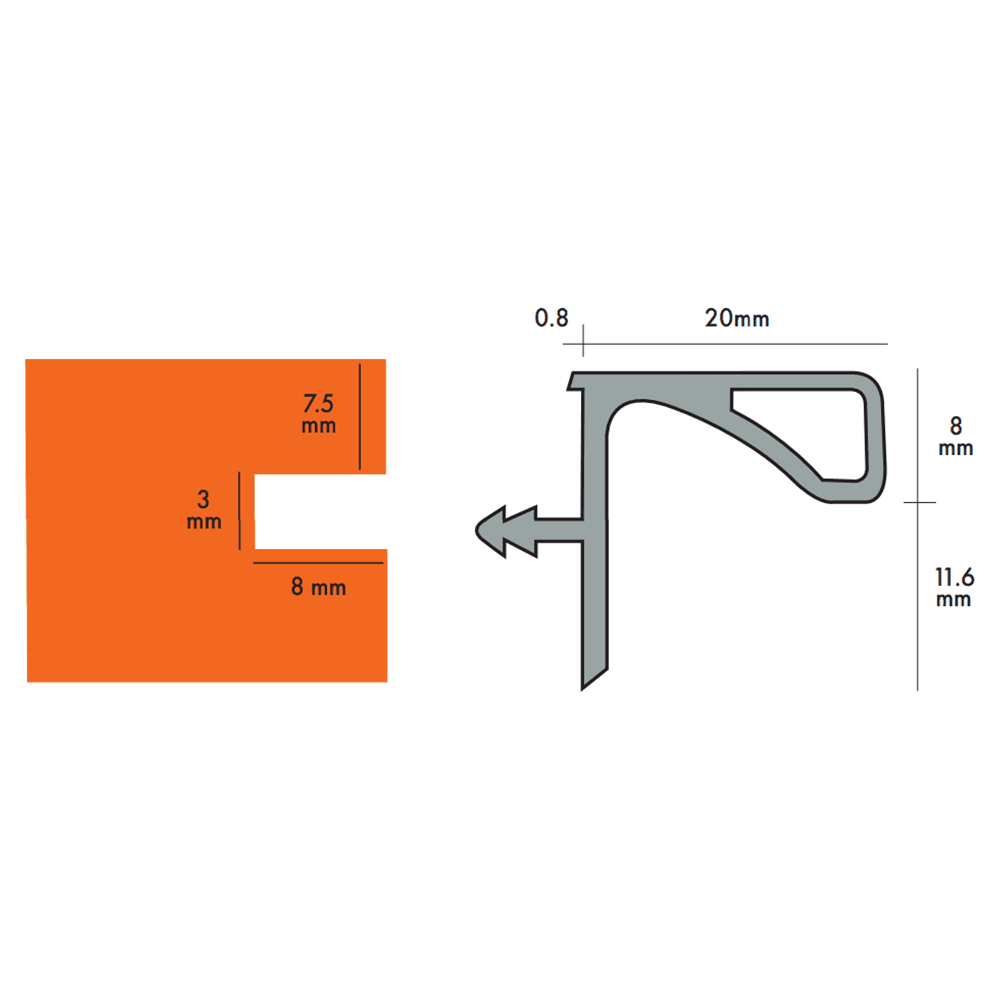 Gola 4.1m 1730 Upper Door Cabinet Channel Profile, Stainless Steel Alt 1 - Image