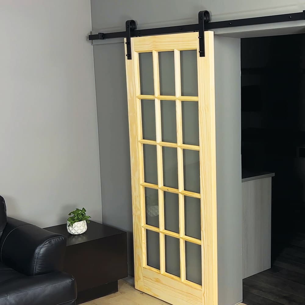 78" Face Mount Barn Door Hardware Kit, Matte Black Finish Alt 4 - Image