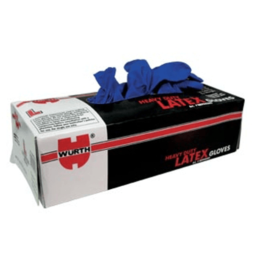 WA¬rth Blue Latex/Polymer Heavy-Duty Powder Free Gloves Box Front View