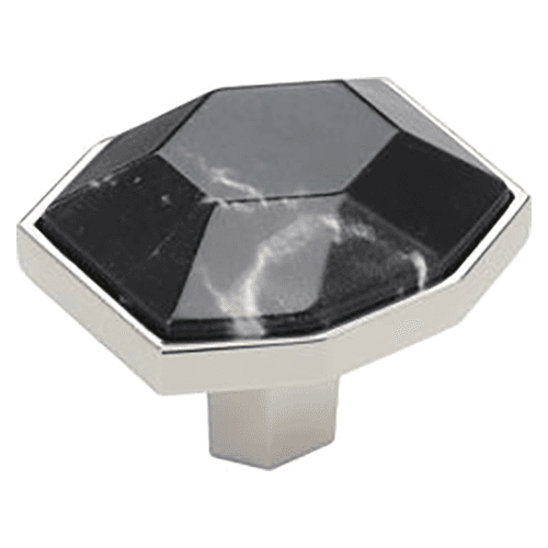 1-5/8" Carrione Rectangle Knob, Marble Black/Polished Nickel