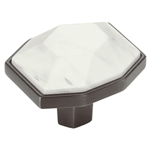 1-5/8" Carrione Rectangle Knob, Marble White/Oil-Rubbed Bronze