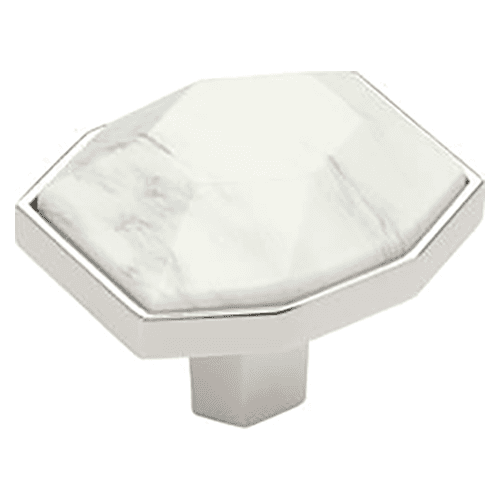 1-5/8" Carrione Rectangle Knob, Marble White/Polished Nickel