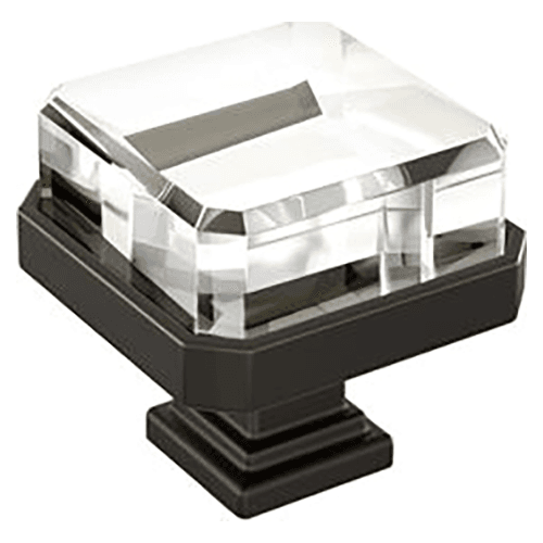 1-3/8" Glacio Premium Square Cabinet Knob, Clear/Oil-Rubbed Bronze