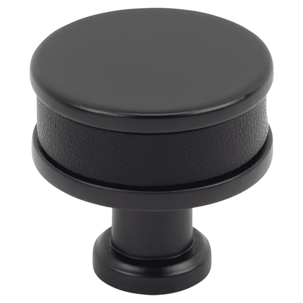 32mm Fairlane Cabinet Knob, Black Leather/Matte Black