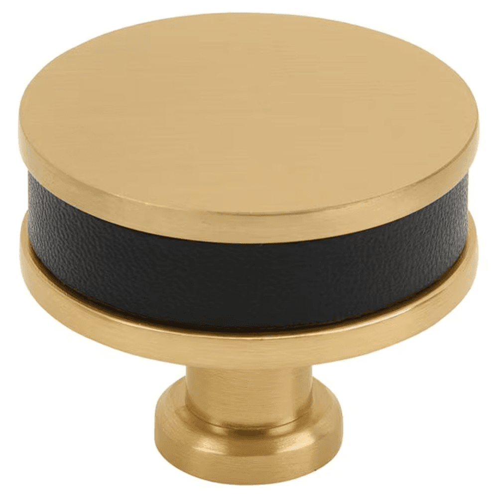 38mm Fairlane Cabinet Knob, Black Leather/Champagne Bronze