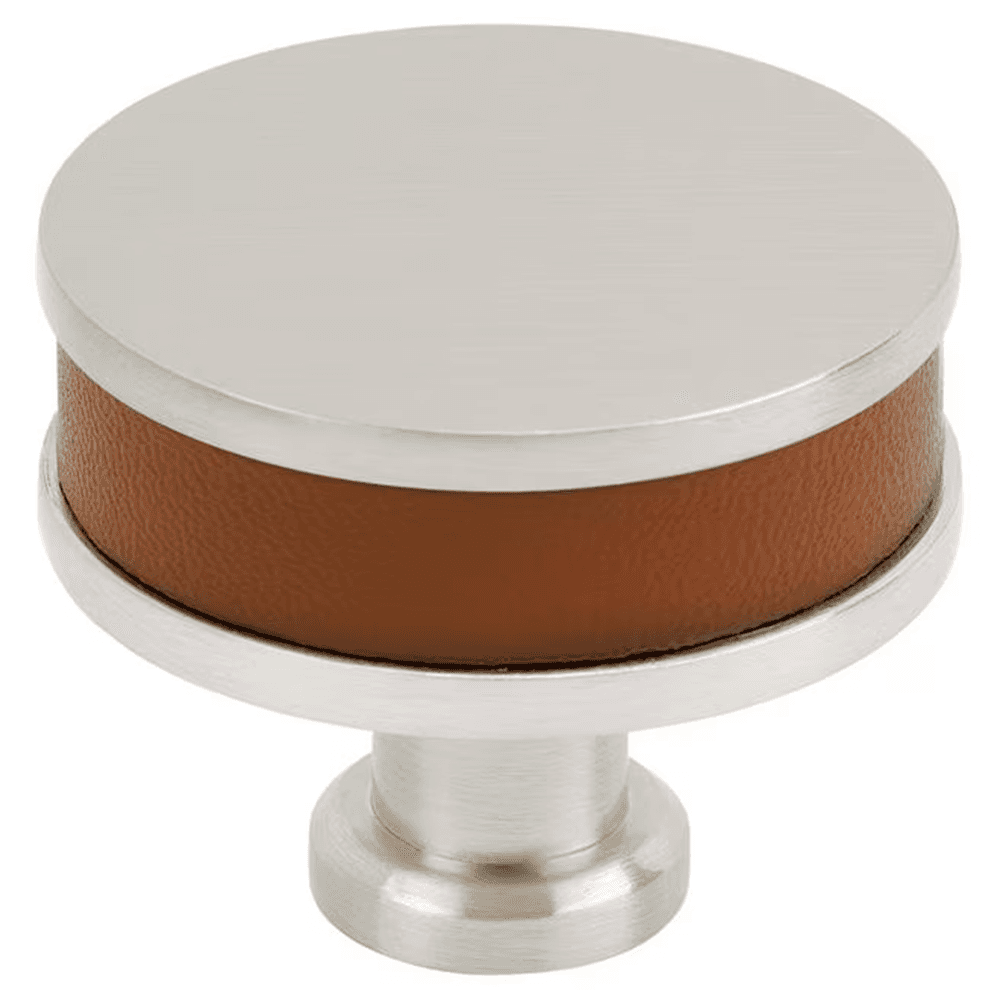 38mm Fairlane Cabinet Knob, Cognac Leather/Satin Nickel
