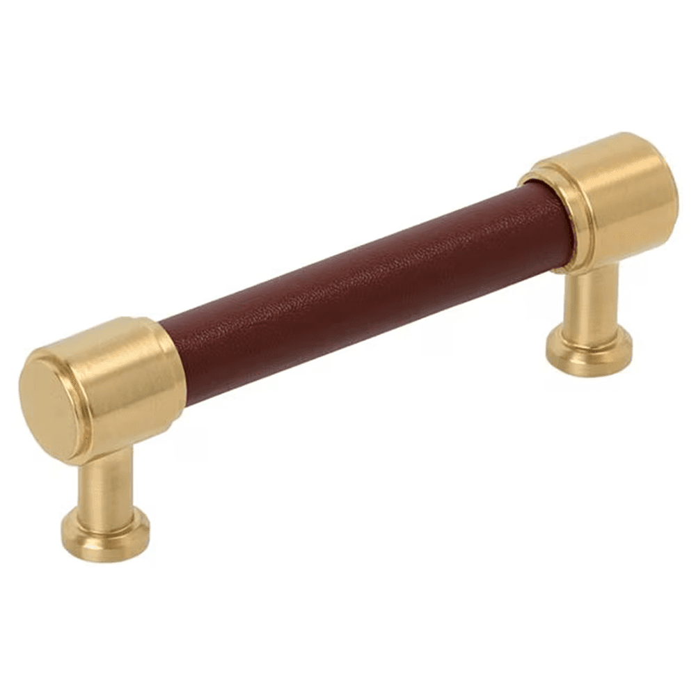 96mm Fairlane Cabinet Pull, Brown Leather/Champagne Bronze