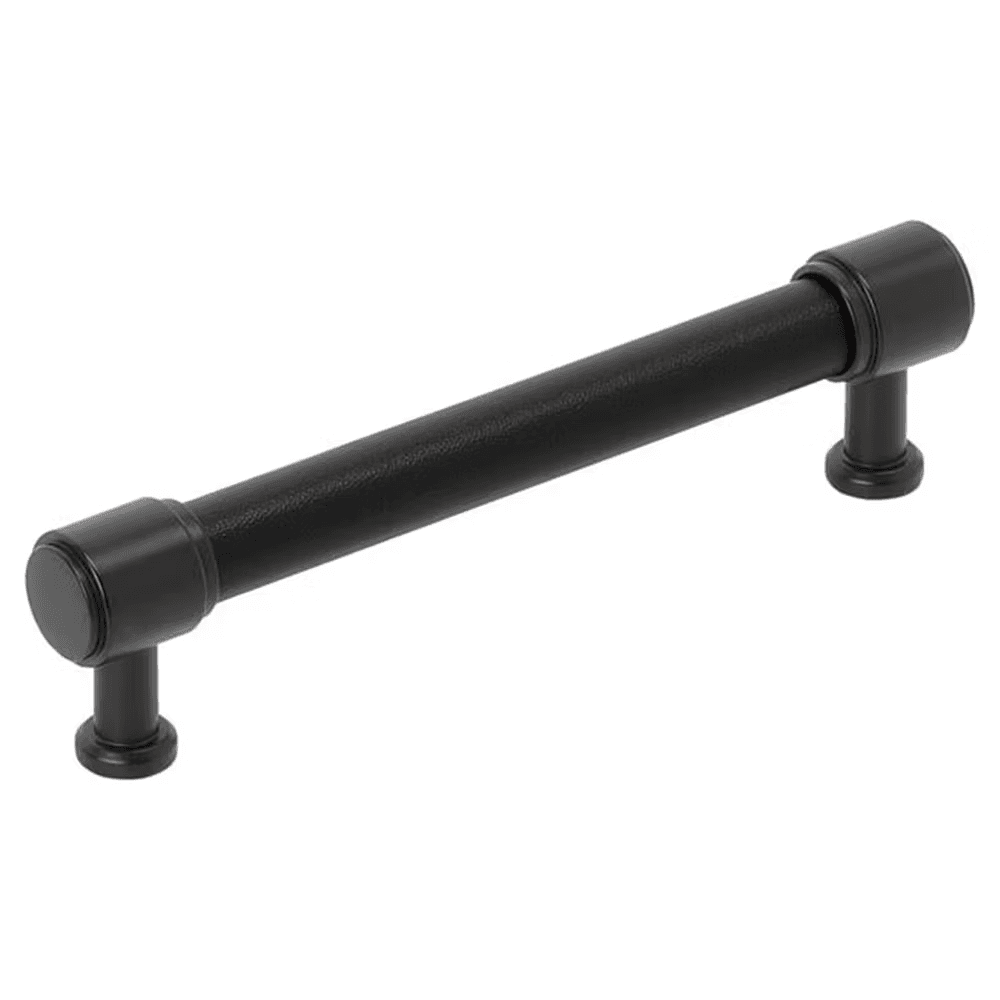 128mm Fairlane Cabinet Pull, Black Leather/Matte Black