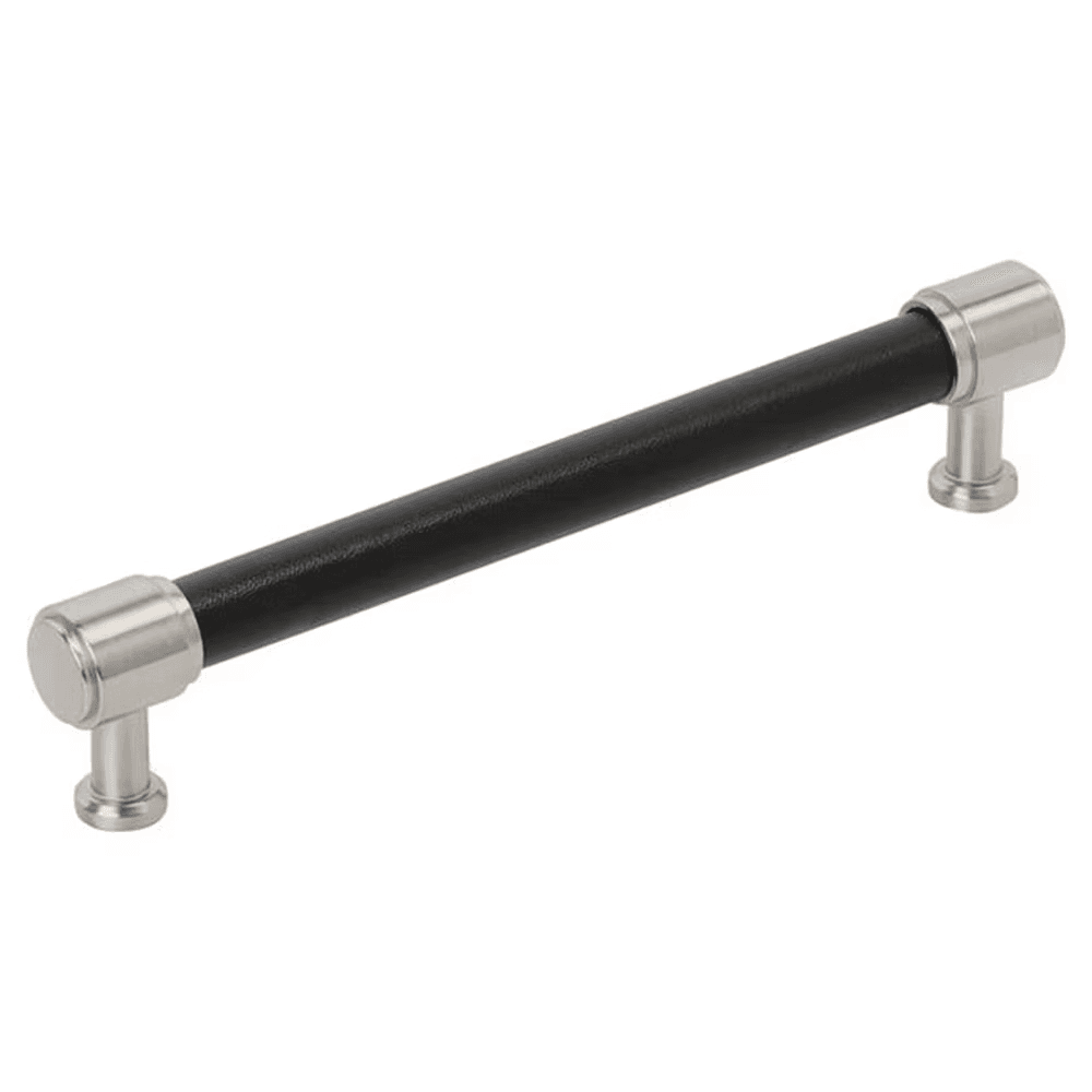 160mm Fairlane Cabinet Pull, Black Leather/Satin Nickel