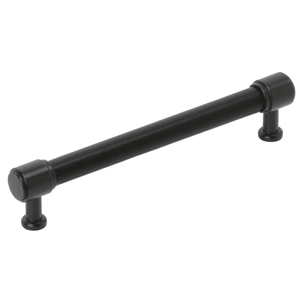 160mm Fairlane Cabinet Pull, Black Leather/Matte Black