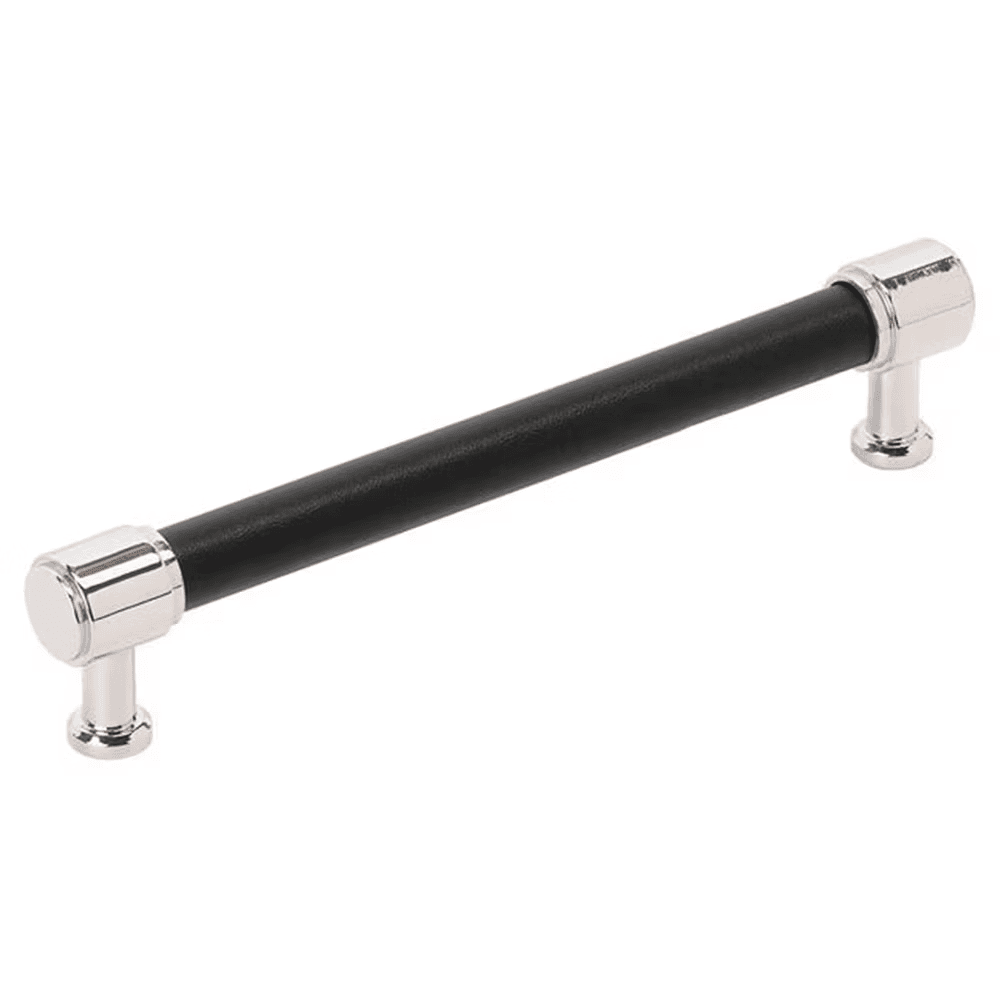 160mm Fairlane Cabinet Pull, Black Leather/Polished Nickel