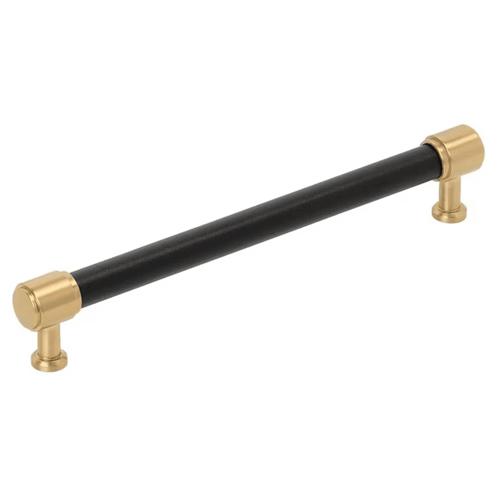 192mm Fairlane Cabinet Pull, Black Leather/Champagne Bronze