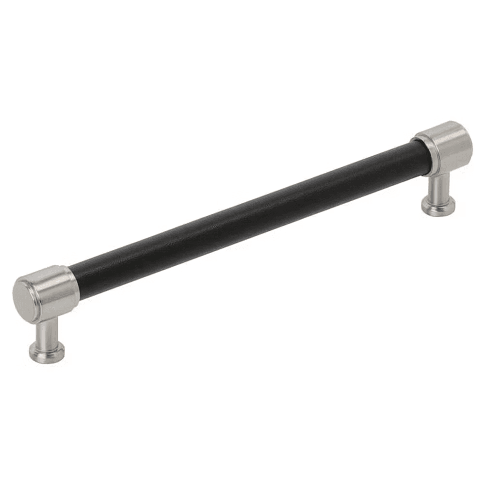 192mm Fairlane Cabinet Pull, Black Leather/Satin Nickel