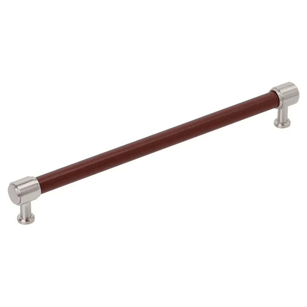 256mm Fairlane Cabinet Pull, Brown Leather/Satin Nickel