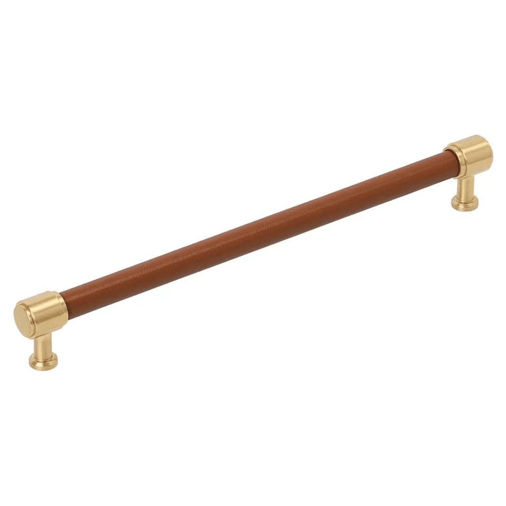 256mm Fairlane Cabinet Pull, Cognac Leather/Champagne Bronze
