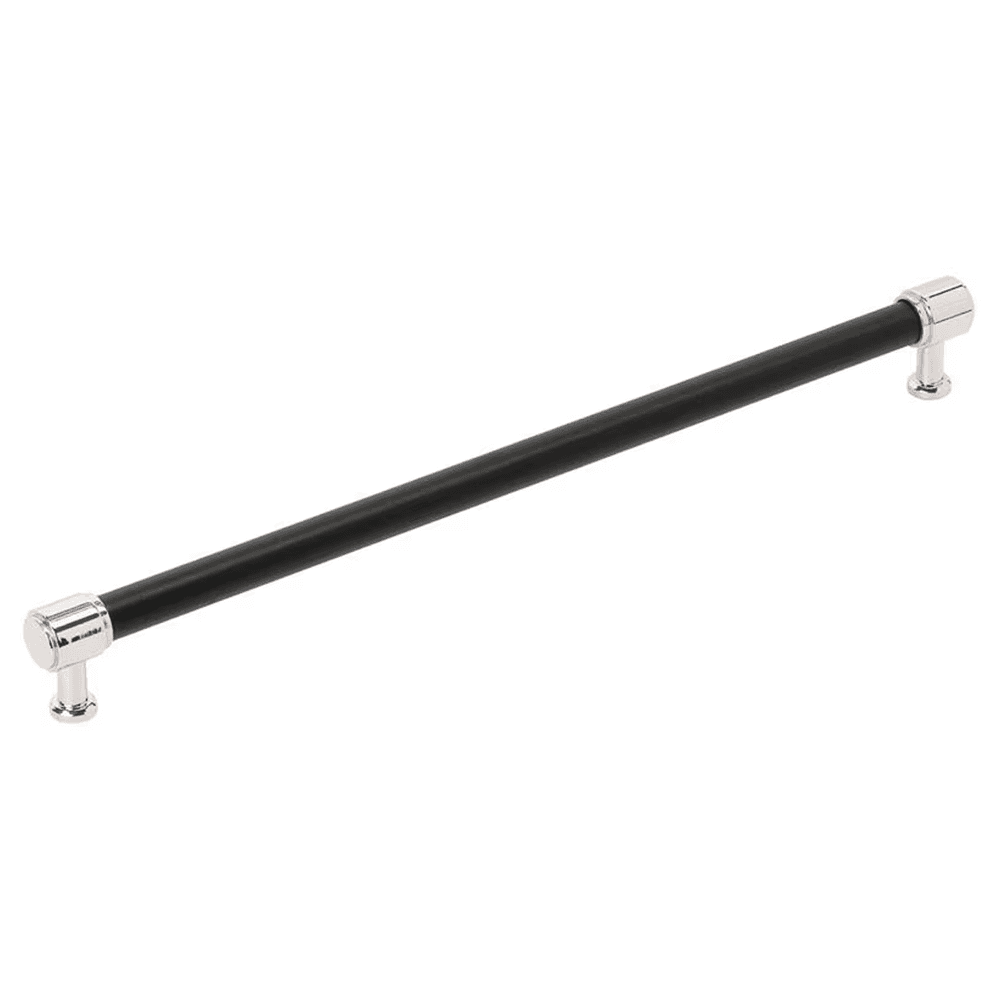 320mm Fairlane Cabinet Pull, Black Leather/Polished Nickel