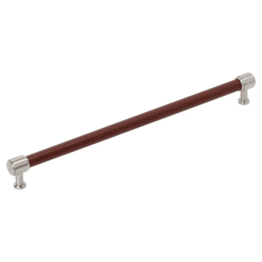320mm Fairlane Cabinet Pull, Brown Leather/Satin Nickel