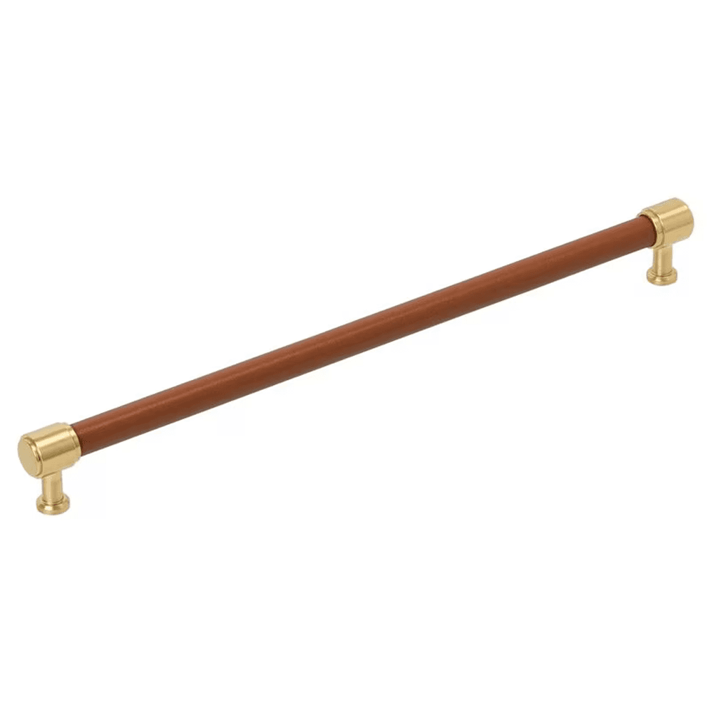 320mm Fairlane Cabinet Pull, Cognac Leather/Champagne Bronze