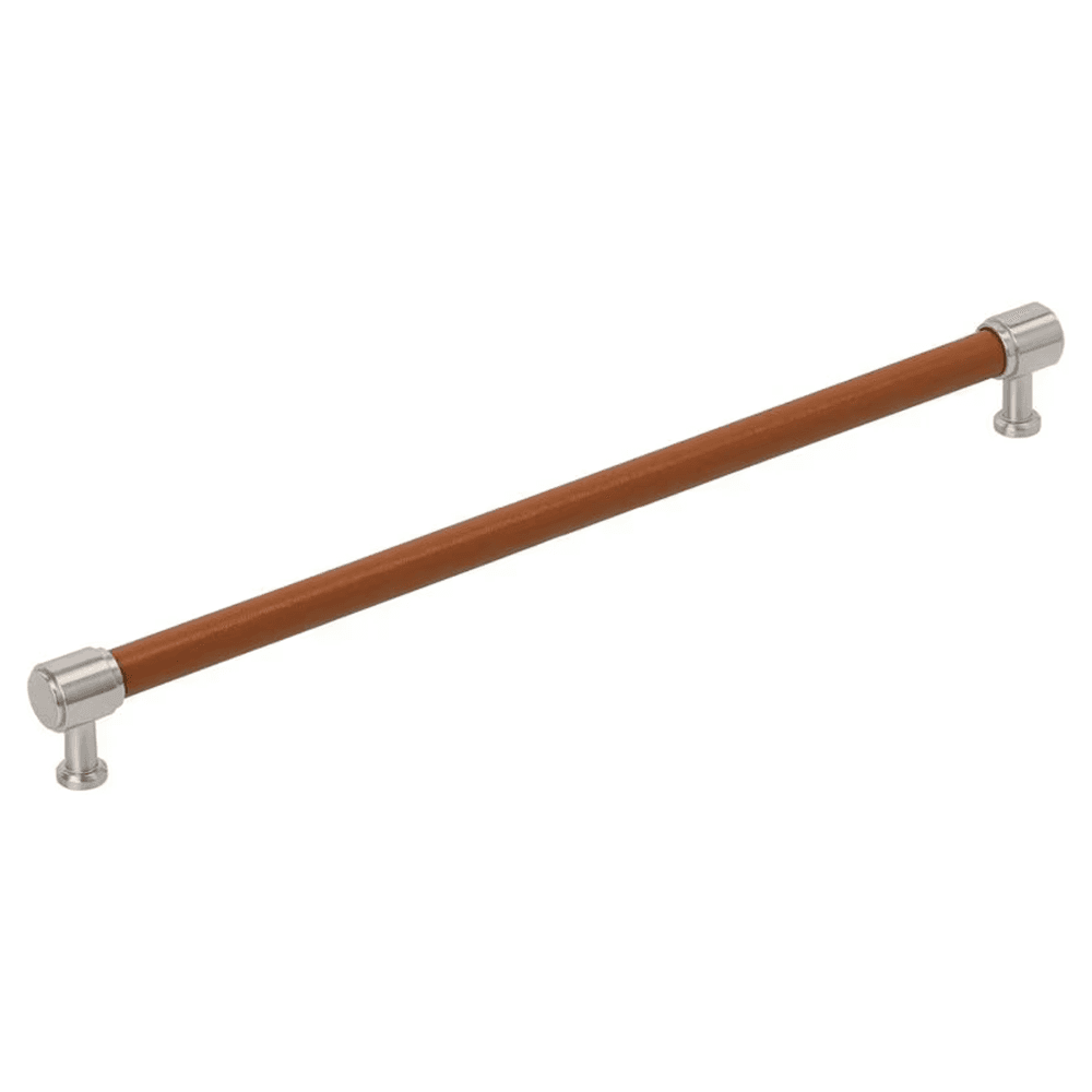 320mm Fairlane Cabinet Pull, Cognac Leather/Satin Nickel