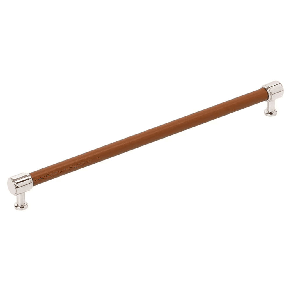 320mm Fairlane Cabinet Pull, Cognac Leather/Polished Nickel
