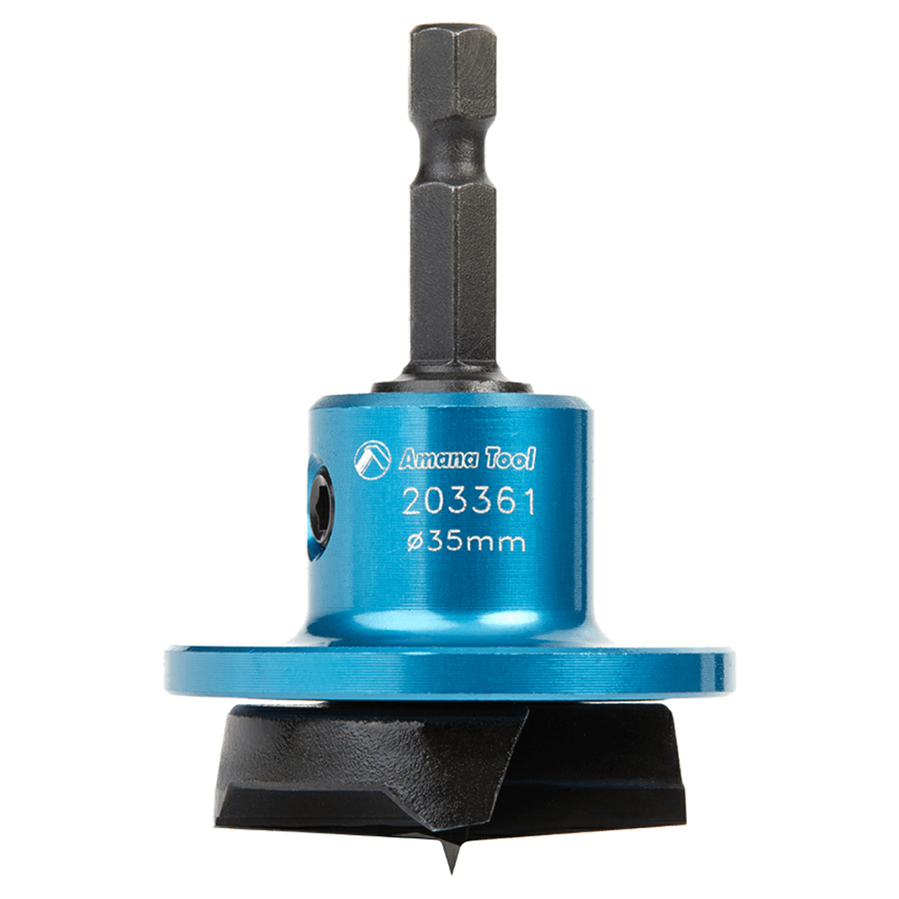 35mm x 2-3/8" 2 Wing Boring Bit with Spurs/Adjustable Depth-Stop, 1/4" Hex Shank