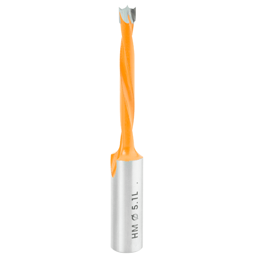 5.1mm x 77mm Brad Point Boring Bit, Left Hand, 10mm Shank