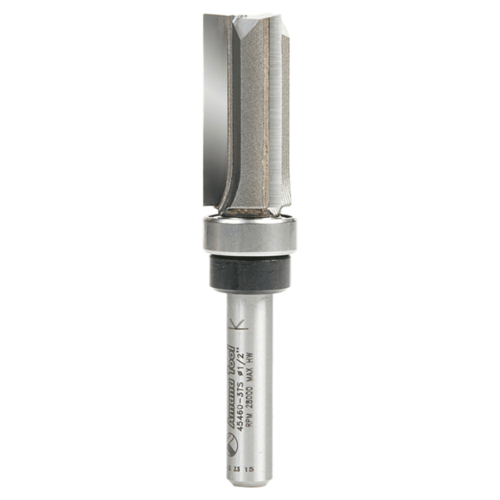 1/2" x 2-1/2" Flush Trim Plunge Template Router Bit with Upper Ball Bearing, 3-Flute, 1/4" Shank