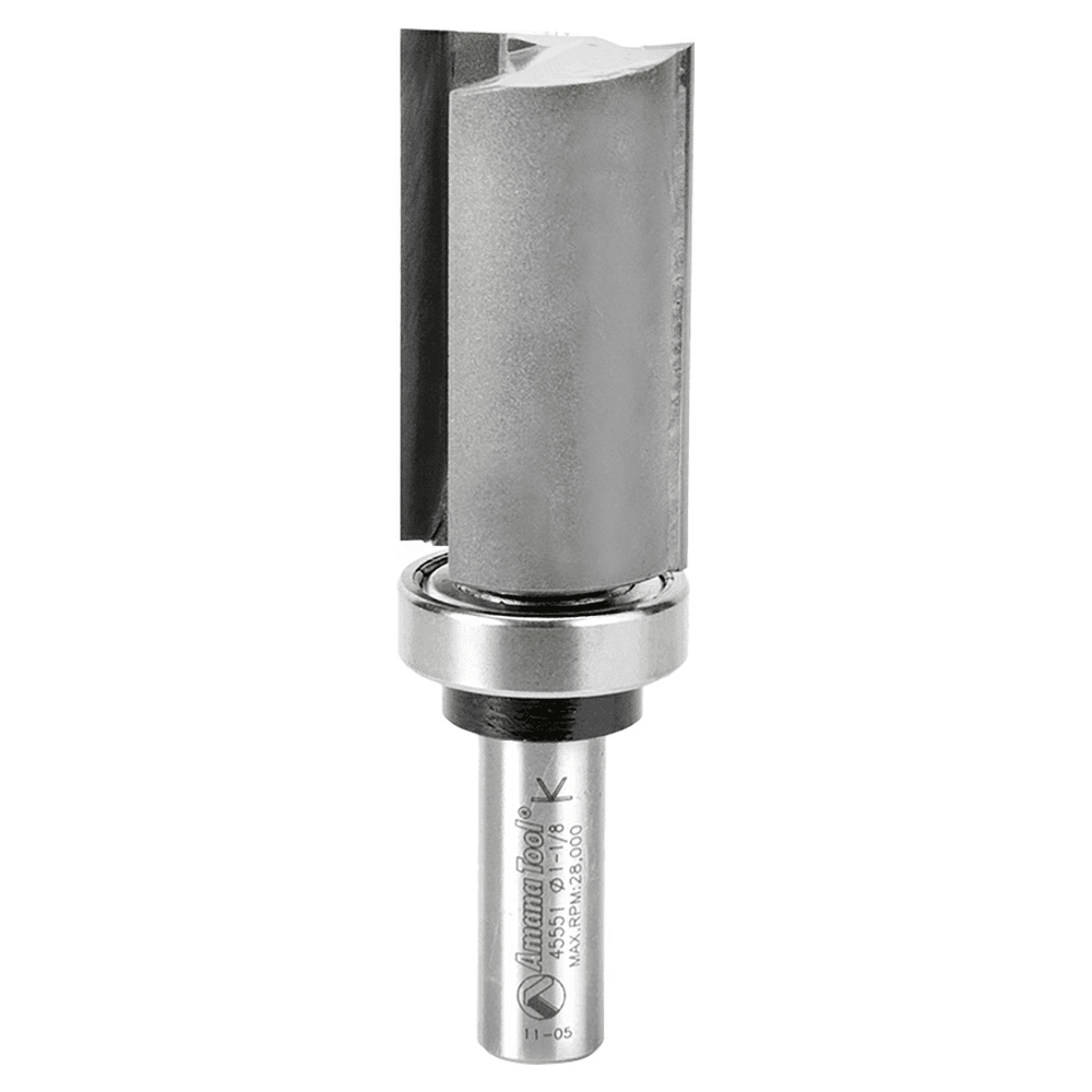 1-1/8" x 4" Flush Trim Plunge Template Router Bit with Upper Ball Bearing, 2-Flute, 1/2" Shank