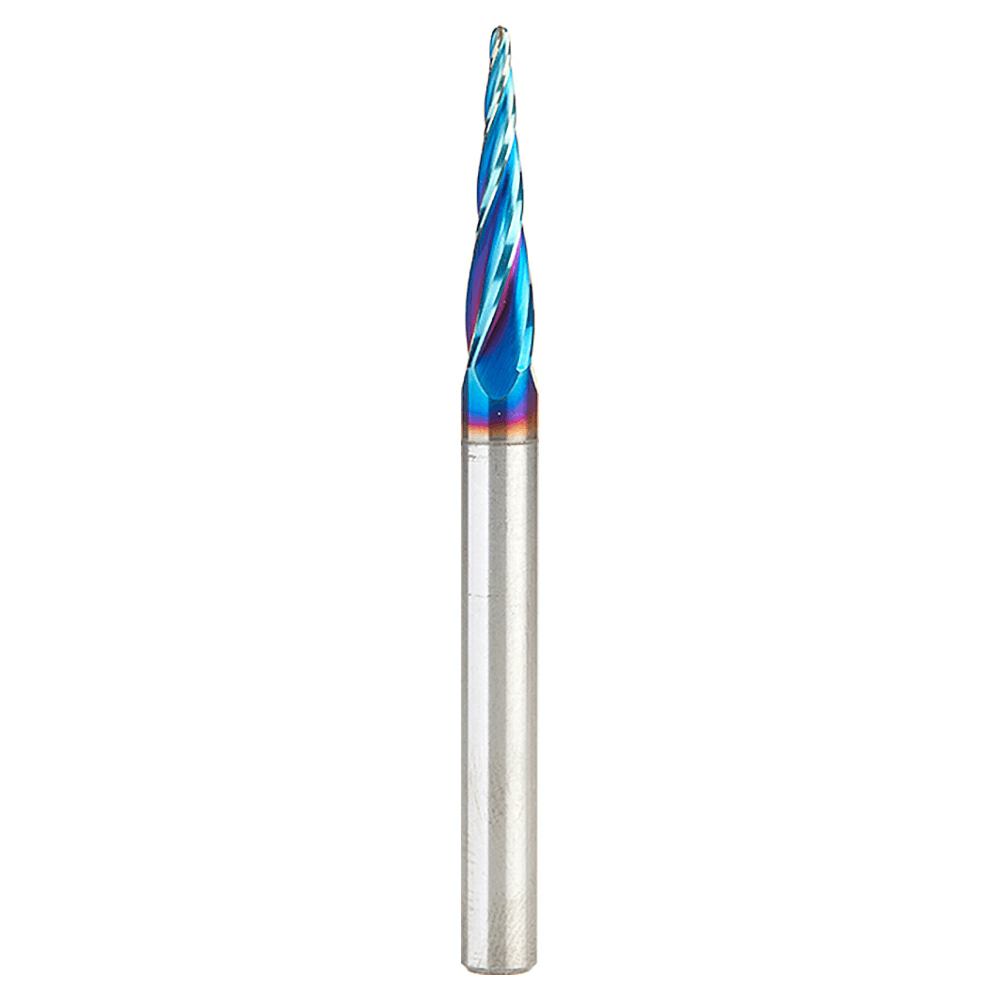1/16" x 3" 2D/3D Carving Tapered Ball Tip Up-Cut Spektra Spiral Router Bit, 4-Flute, 1/4" Shank