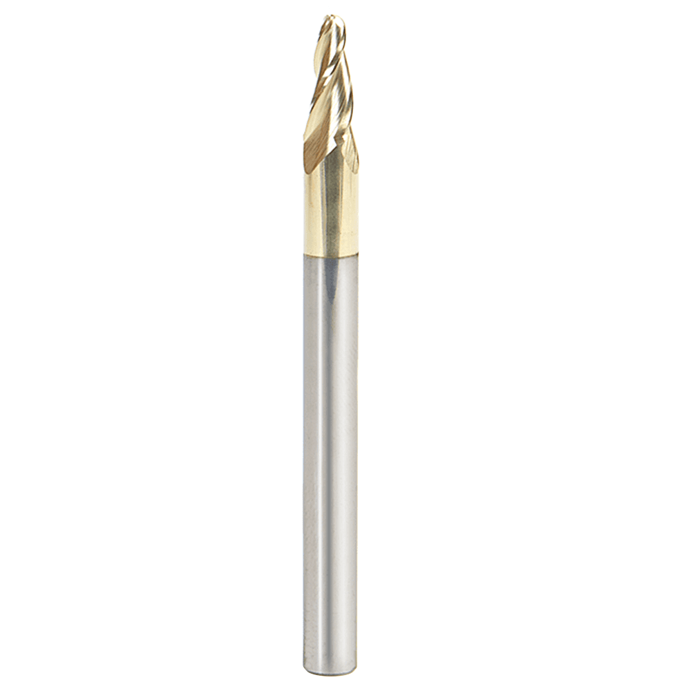 1/8" x 3" CNC 2D/3D Carving 7° Tapered Ball Tip Up-Cut ZrN Coated Spiral Router Bit, 3-Flute, 1/4" Shank