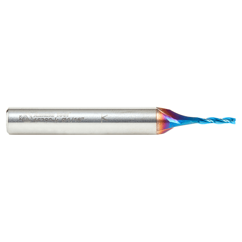 1/16" x 2" 2D/3D Carving Tapered Ball Tip Up-Cut Spektra Spiral Router Bit, 3-Flute, 1/4" Shank