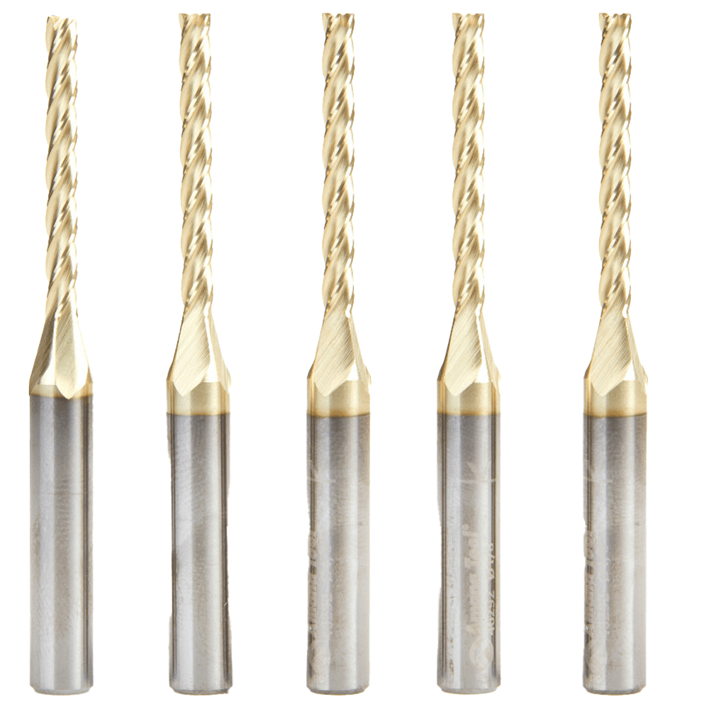 1/8" Dia x 1-3/32" CNC 2D/3D Carving Flat Bottom ZrN Coated Router Bit, 4 Flute, 1/4" Shank (5/Pack)