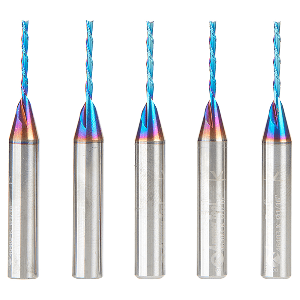 1/16" x 2 Down-Cut Spektra Extreme Tool Life Coated Spiral Plunge Bit, 2-Flute, 1/4" Shank (5/Pack)